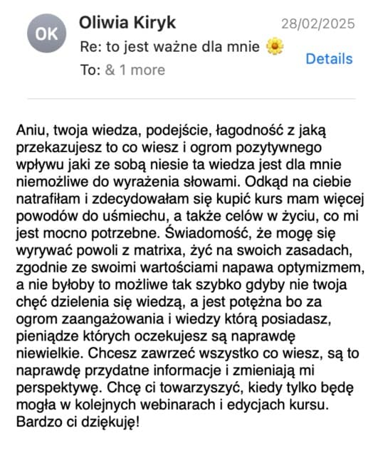 Opinia uczestniczki kursu